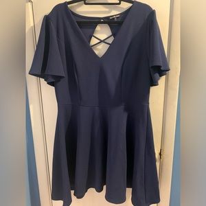 Charlotte Russe+ Navy Blue Flutter Sleeve Dress